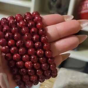 NEW Set Of 6 - Elegant Red Beaded Bracelets
